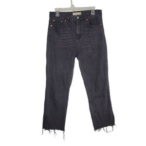 ASOS jeans‎ black straight leg raw hem high waisted ankle 30